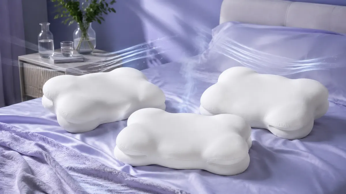 Periwinkle Lumuwala Cloud Pillow editorial image for Best memory foam pillows 2026: support without heat regret
