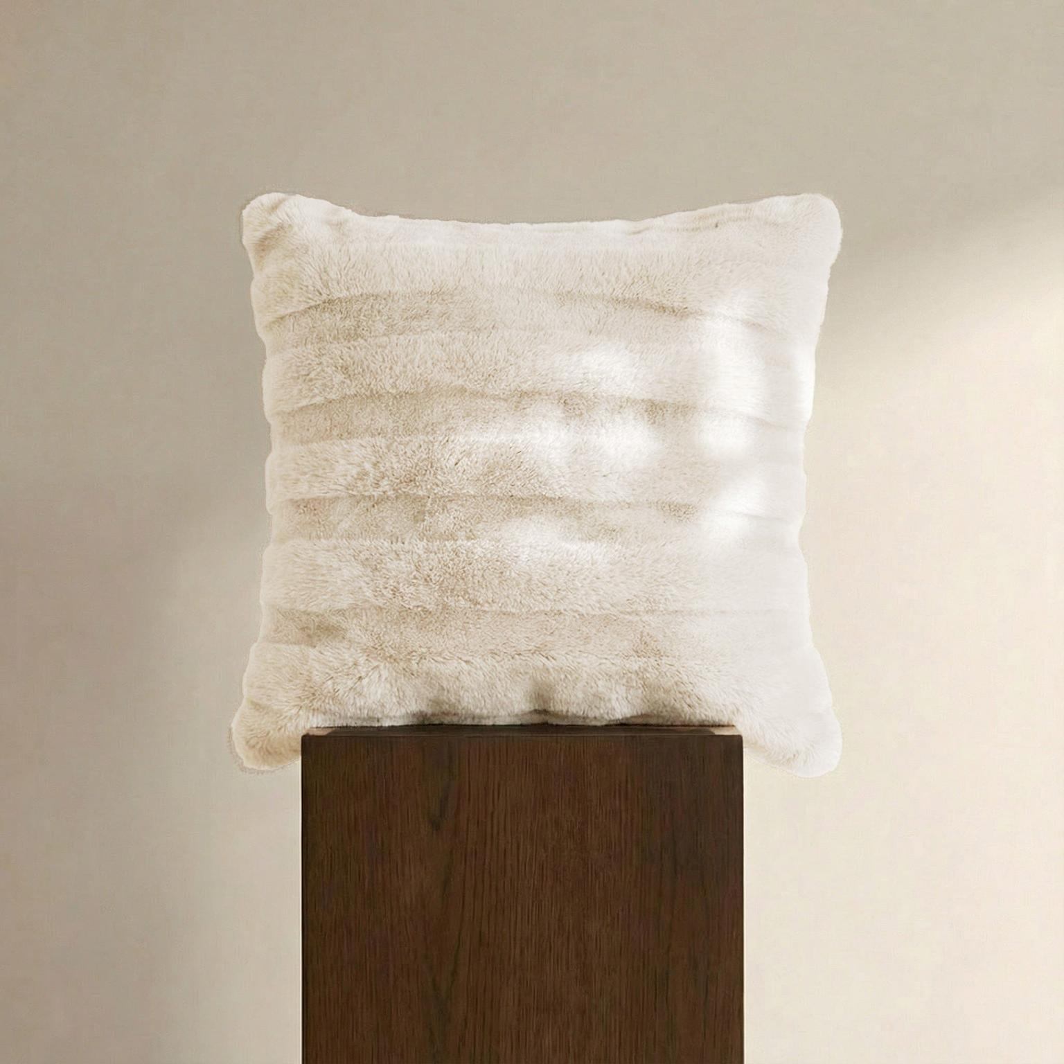 Striped Faux-Fur Throw Pillow — Plush, Ultra-Soft Decorative Accent | Cozy Bedroom