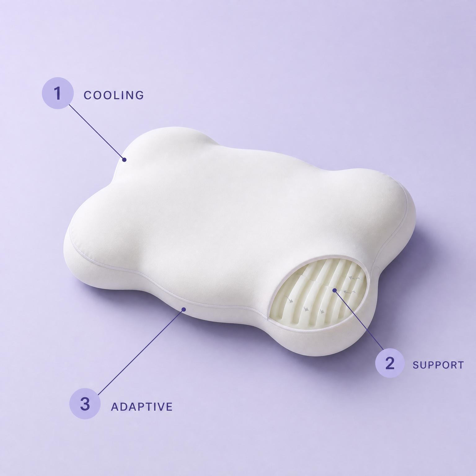 Three-zone cervical neck support diagram for the Cloud Pillow