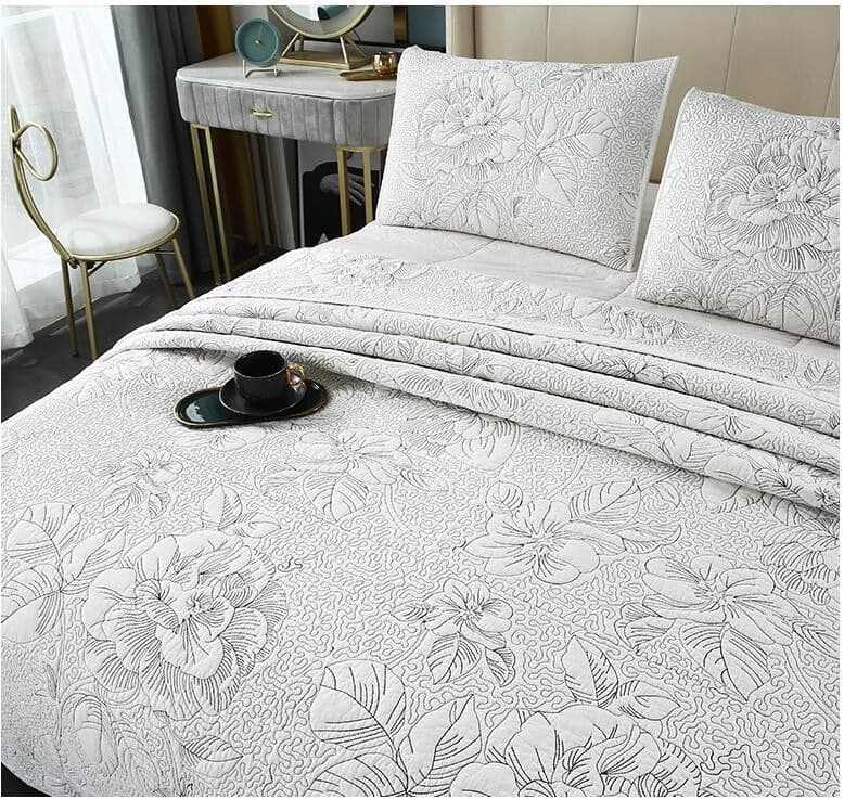 Lightweight Floral Bedding for Warm Sleepers — Jacquard Cotton Coverlet & Shams, Queen 90x90in | OEKO-TEX, Breathable — view 5