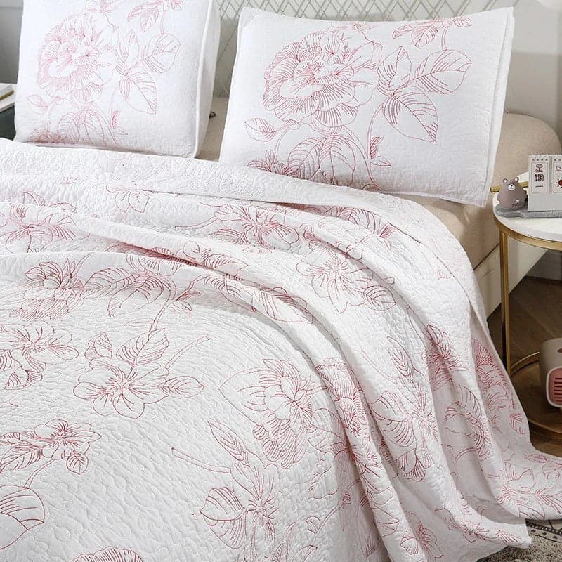 Lightweight Floral Bedding for Warm Sleepers — Jacquard Cotton Coverlet & Shams, Queen 90x90in | OEKO-TEX, Breathable — view 9