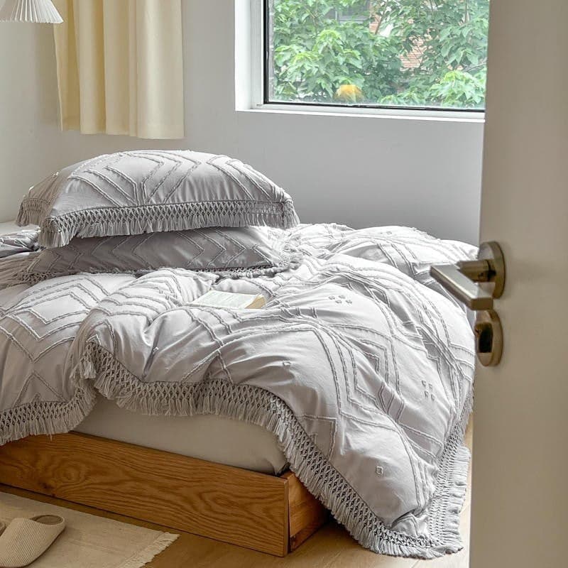 Bohemian Cotton Bedding Set with Tassel Details — 250-Thread Count Organic Cotton, Queen 90x90in | OEKO-TEX, Artisan — view 29