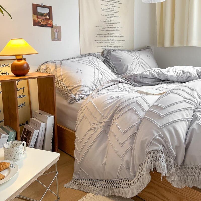 Bohemian Cotton Bedding Set with Tassel Details — 250-Thread Count Organic Cotton, Queen 90x90in | OEKO-TEX, Artisan — view 30