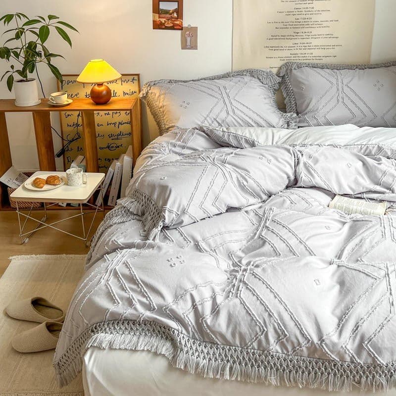 Bohemian Cotton Bedding Set with Tassel Details — 250-Thread Count Organic Cotton, Queen 90x90in | OEKO-TEX, Artisan — view 31