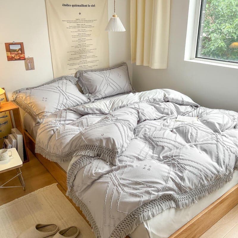 Bohemian Cotton Bedding Set with Tassel Details — 250-Thread Count Organic Cotton, Queen 90x90in | OEKO-TEX, Artisan — view 34