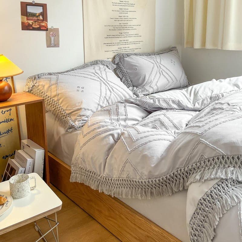 Bohemian Cotton Bedding Set with Tassel Details — 250-Thread Count Organic Cotton, Queen 90x90in | OEKO-TEX, Artisan — view 35