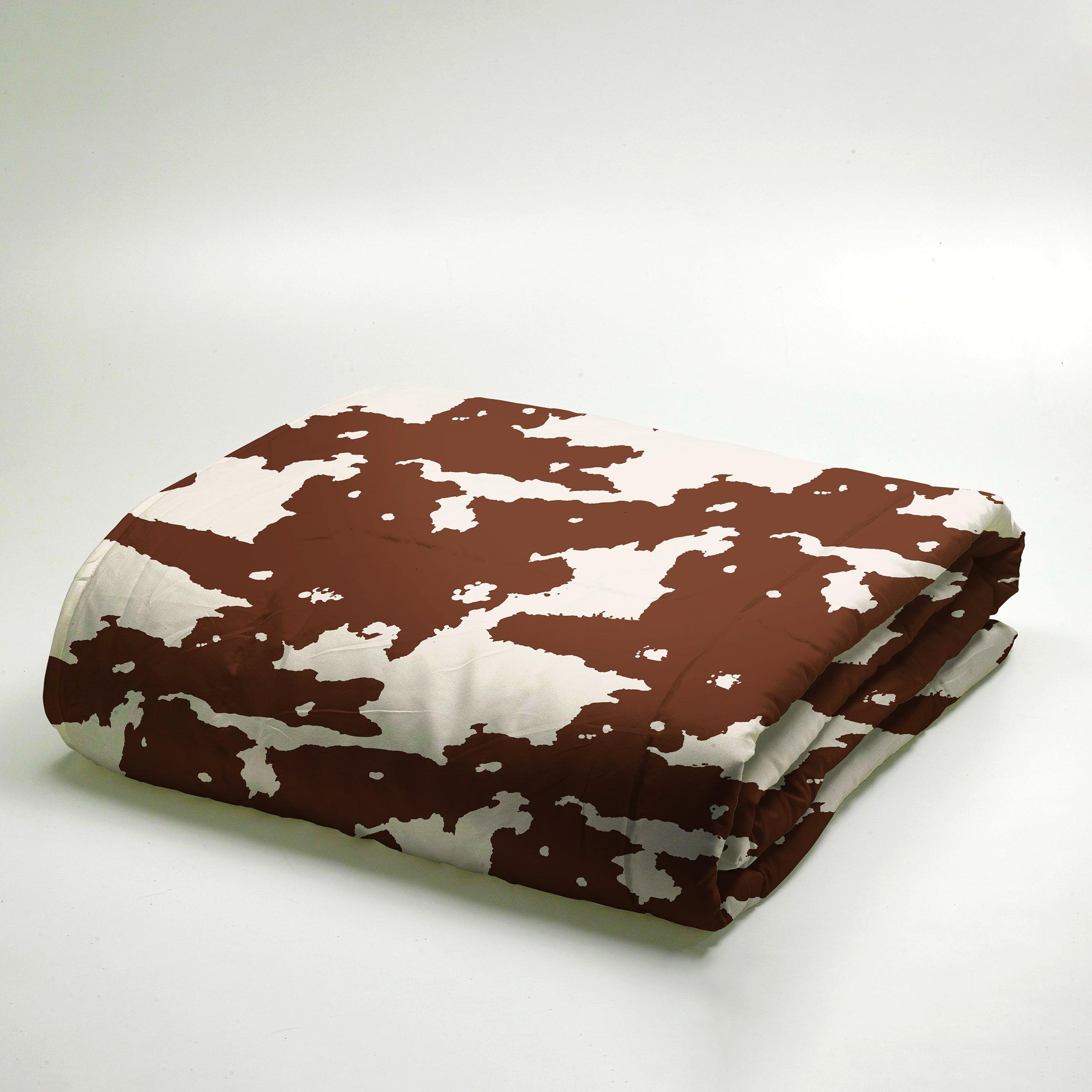 Brown Cow Hide Pattern Duvet Cover Set — 250-Thread Count Cotton Sateen, Queen 90x90in | OEKO-TEX, Premium