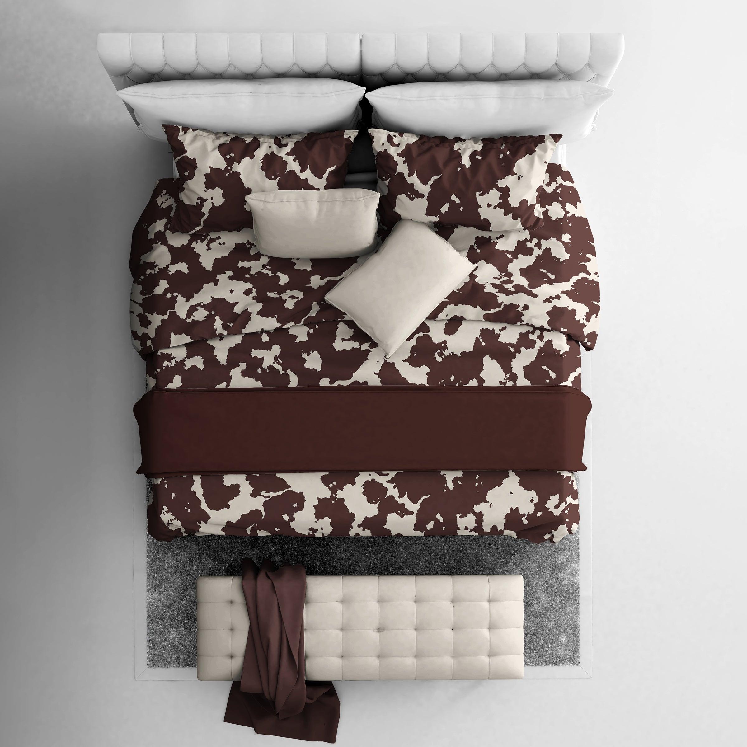 Brown Cow Print Duvet Cover Set — 200-Thread Count Cotton Percale, Queen 90x90in | OEKO-TEX, Playful Design