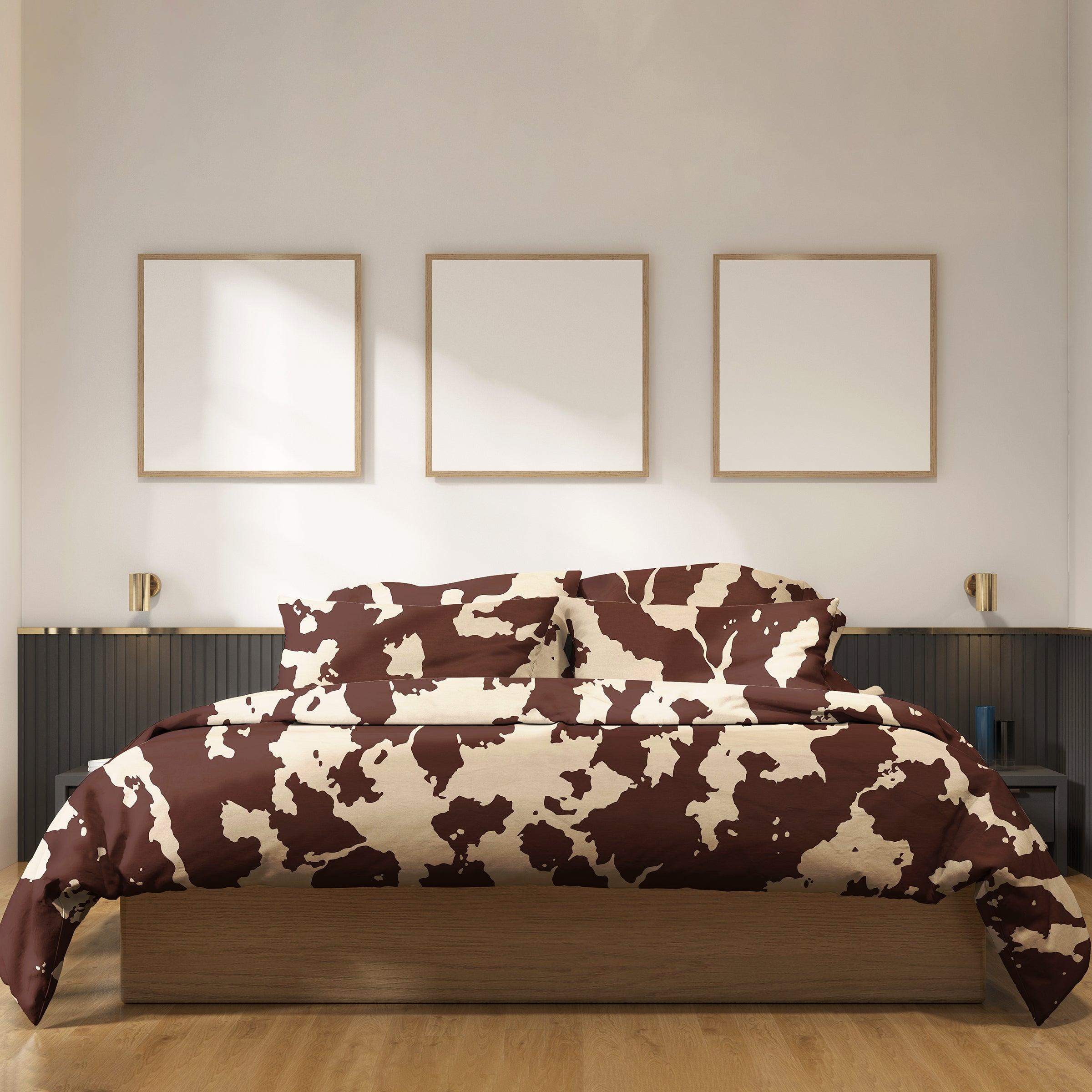 Brown Cow Print Duvet Cover Set — 200-Thread Count Cotton Percale, Queen 90x90in | OEKO-TEX, Playful Design — view 2