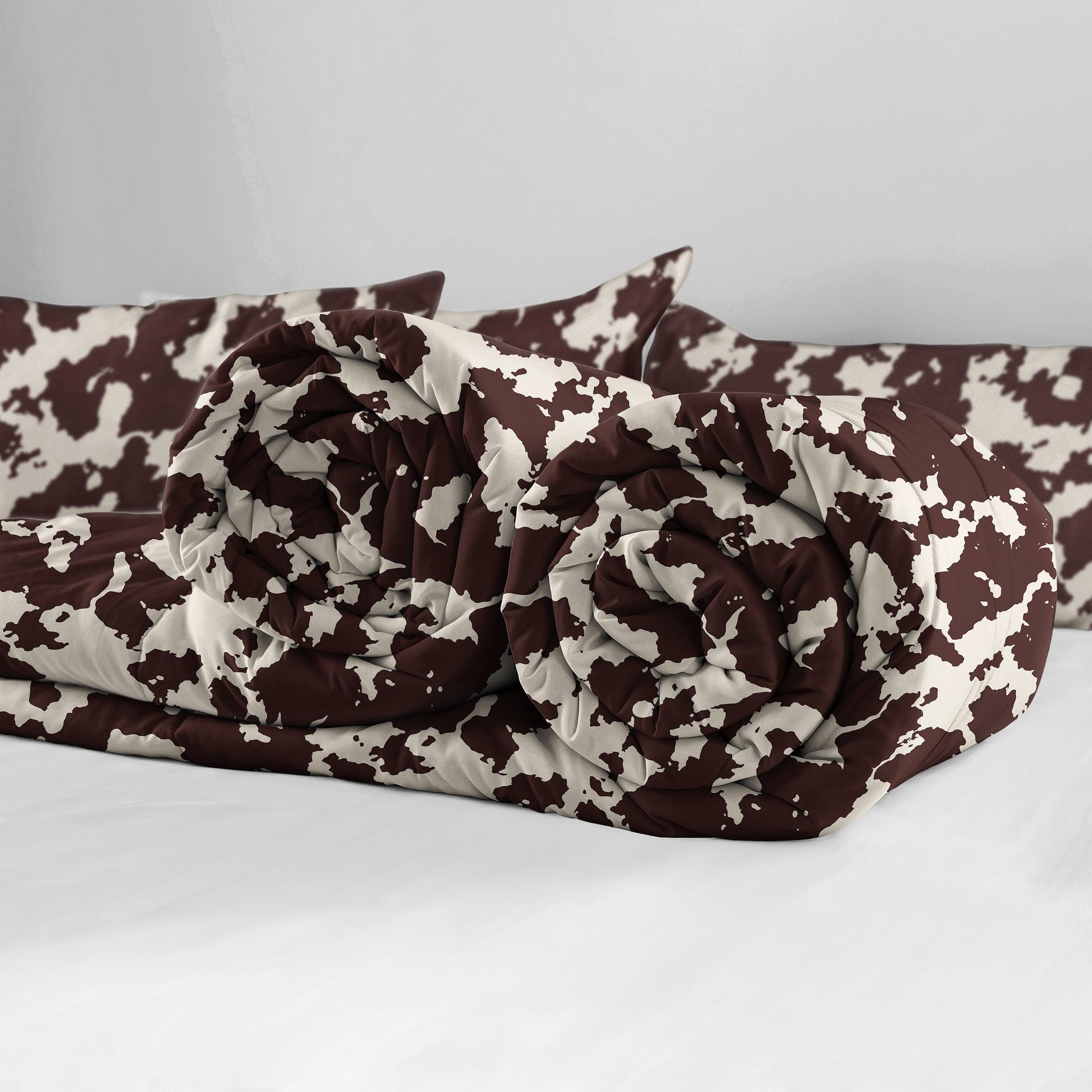 Brown Cow Print Duvet Cover Set — 200-Thread Count Cotton Percale, Queen 90x90in | OEKO-TEX, Playful Design — view 4