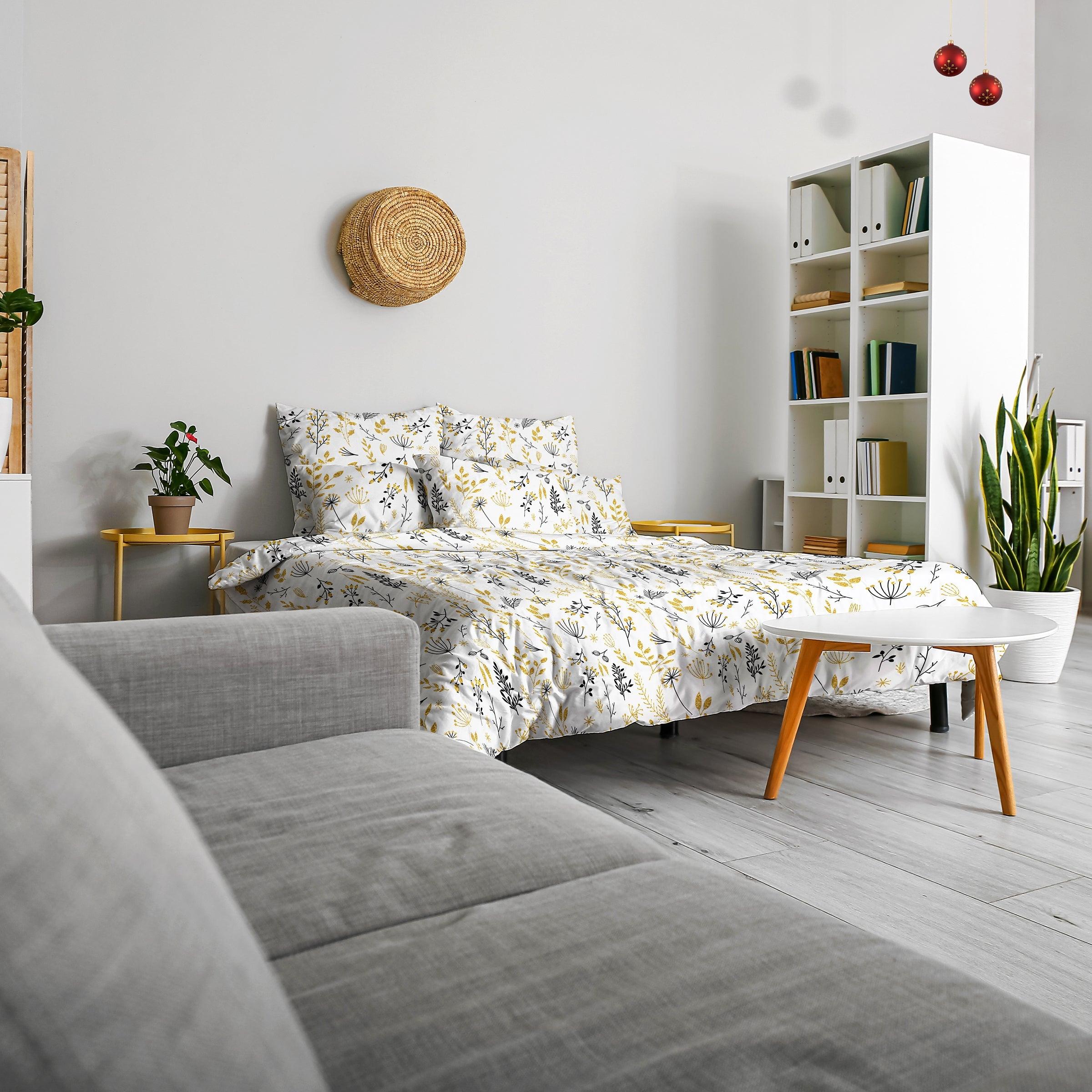 Festive Gold Leaf & Berry Duvet Cover Set — 300-Thread Count Cotton Percale, Queen 90x90in | OEKO-TEX, Holiday Print — view 2