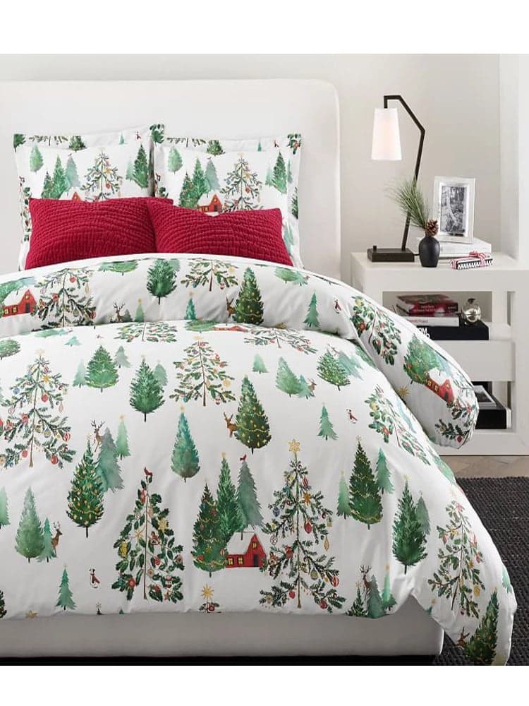 Evergreen Spruce Duvet Cover Set for Nature-Inspired Comfort — Rich Green Cotton, Seasonal Design, Queen 90x90in | OEKO-TEX, Versatile — view 3