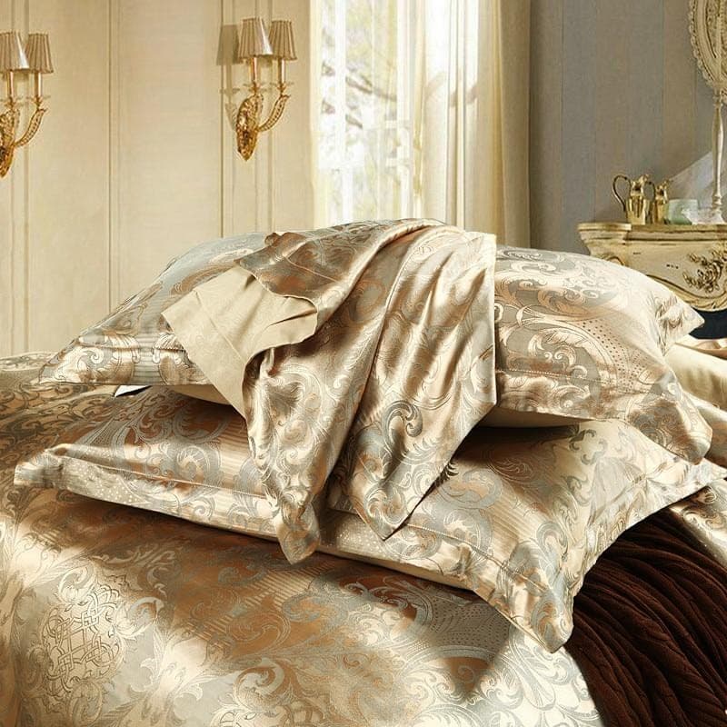 Gold Rush Duvet Cover Set for Warm Elegance — Metallic-Trimmed Cotton, Luxe Design, Queen 90x90in | OEKO-TEX, Statement Piece