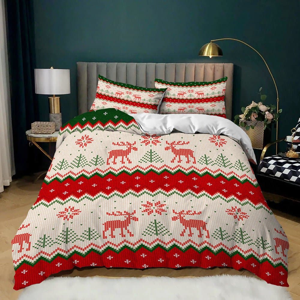 Holiday Duvet Cover Set for Festive Beds — Dasher Pattern, Polyester, Full/Queen/King | Lumuwala