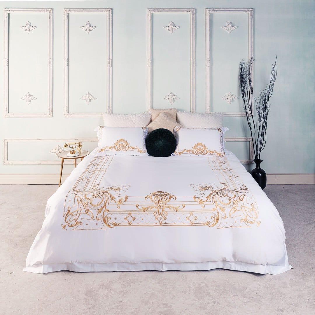 Luxury Egyptian Cotton Duvet Cover Set — Ivy Gold Forest Design, Sateen Weave, Queen/King | Lumuwala — view 2