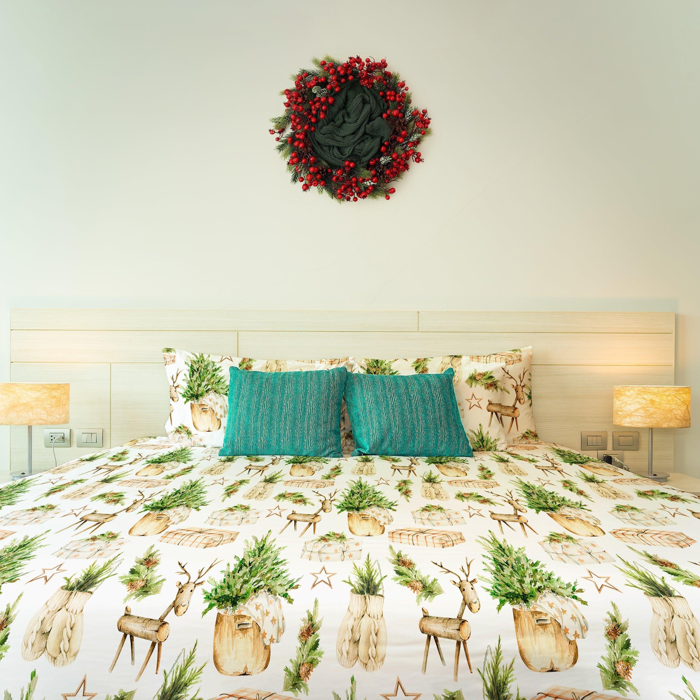 Holiday Duvet Cover Set with Reindeer Design — Festive Polyester, Full/Queen/King Reversible | Lumuwala — view 3