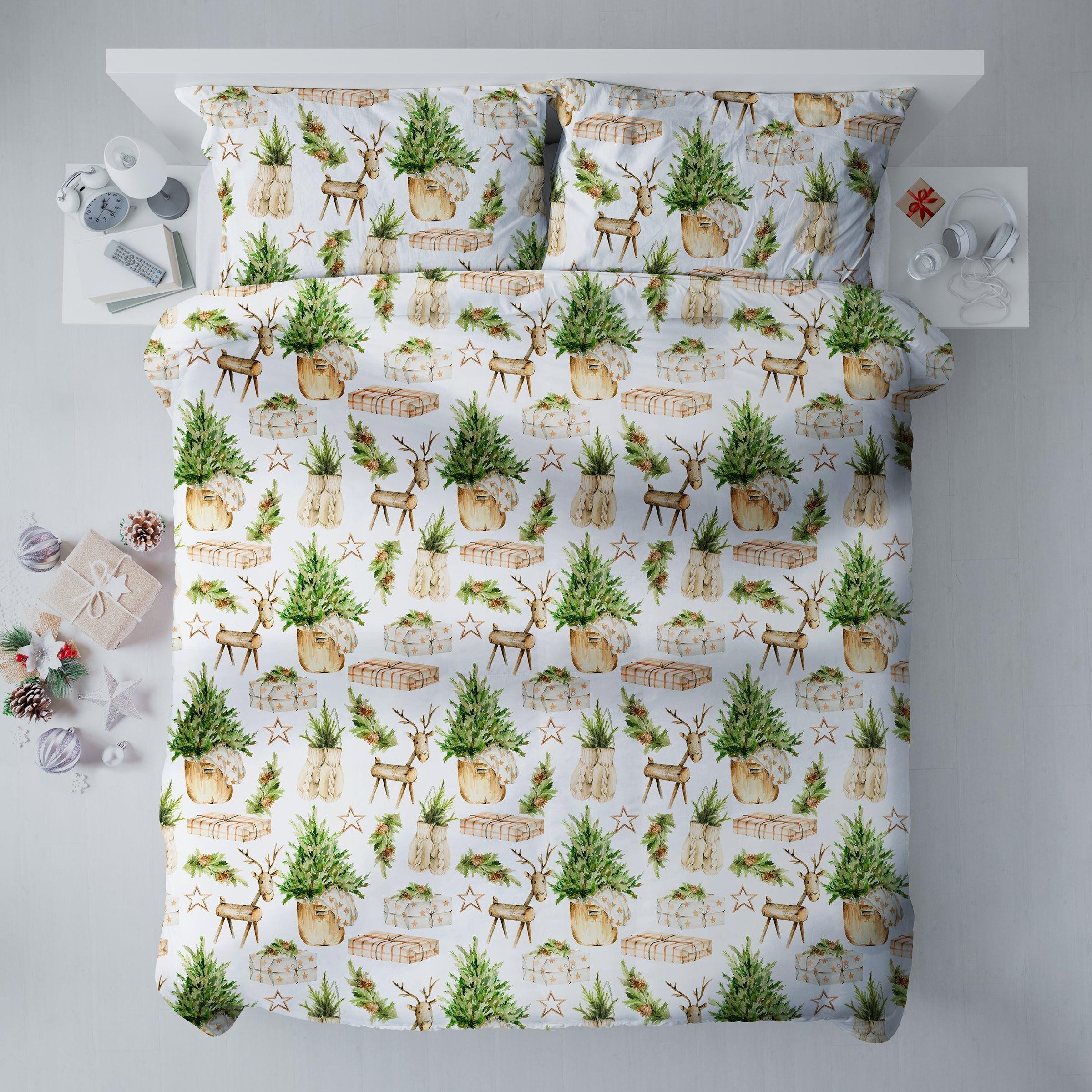 Holiday Duvet Cover Set with Reindeer Design — Festive Polyester, Full/Queen/King Reversible | Lumuwala — view 4