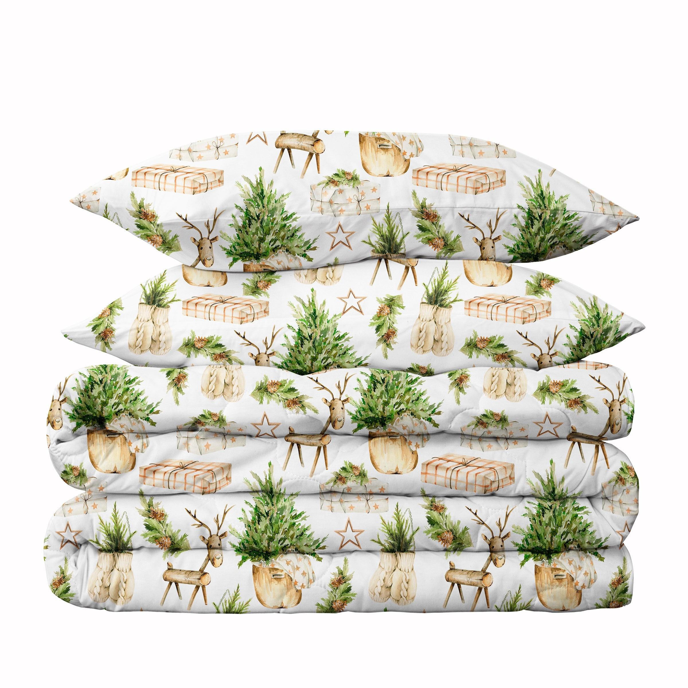 Holiday Duvet Cover Set with Reindeer Design — Festive Polyester, Full/Queen/King Reversible | Lumuwala — view 8