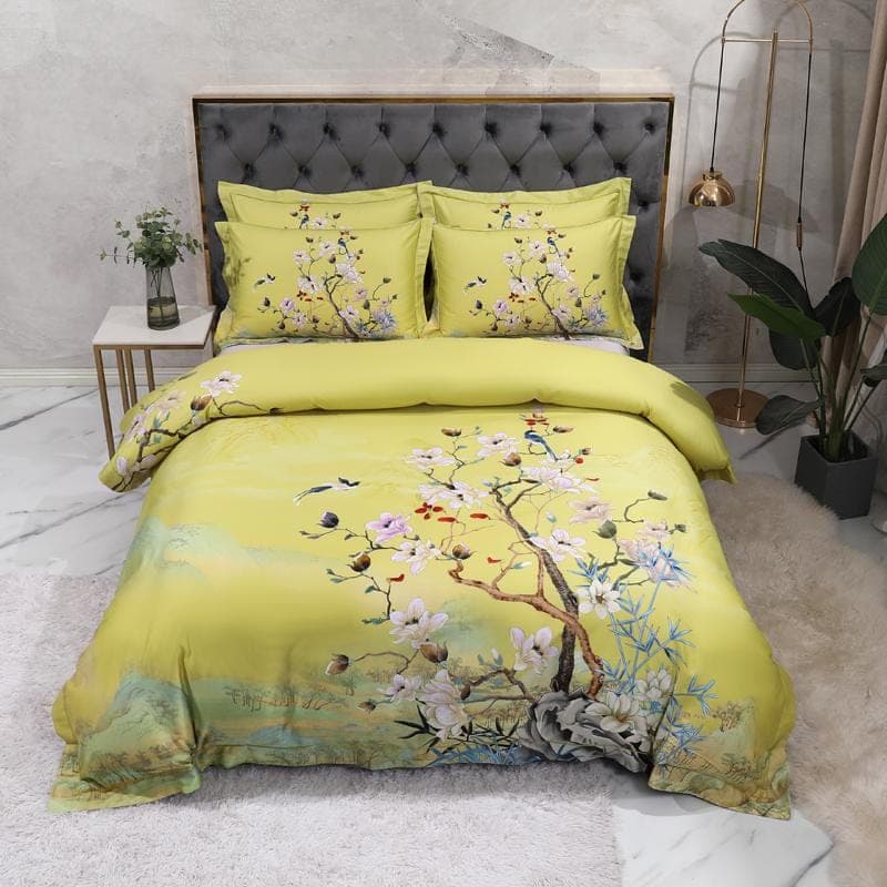 Lime Green Duvet Cover Set for Bedroom Refresh — Mandarin Design, Egyptian Cotton, Queen/King | Lumuwala
