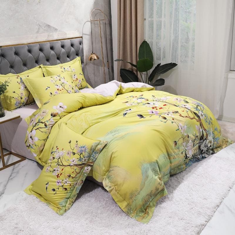 Lime Green Duvet Cover Set for Bedroom Refresh — Mandarin Design, Egyptian Cotton, Queen/King | Lumuwala — view 2