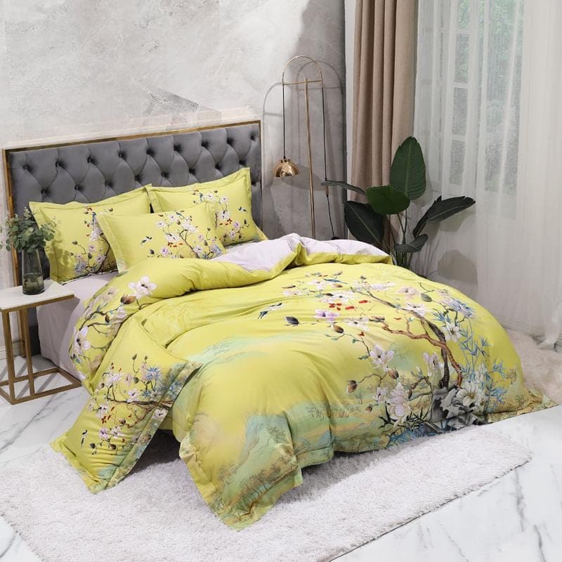 Lime Green Duvet Cover Set for Bedroom Refresh — Mandarin Design, Egyptian Cotton, Queen/King | Lumuwala — view 3