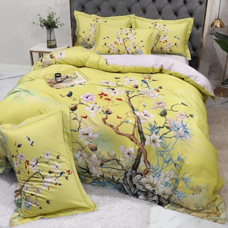 Lime Green Duvet Cover Set for Bedroom Refresh — Mandarin Design, Egyptian Cotton, Queen/King | Lumuwala — view 4