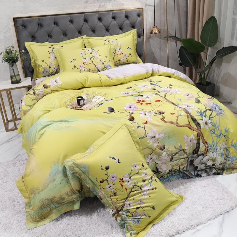 Lime Green Duvet Cover Set for Bedroom Refresh — Mandarin Design, Egyptian Cotton, Queen/King | Lumuwala — view 5