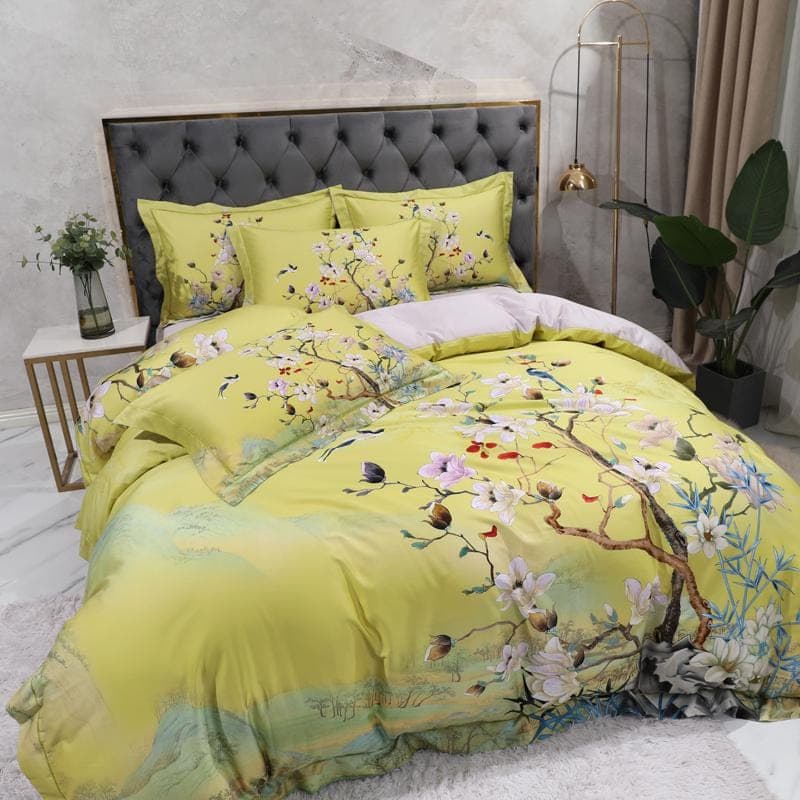Lime Green Duvet Cover Set for Bedroom Refresh — Mandarin Design, Egyptian Cotton, Queen/King | Lumuwala — view 6