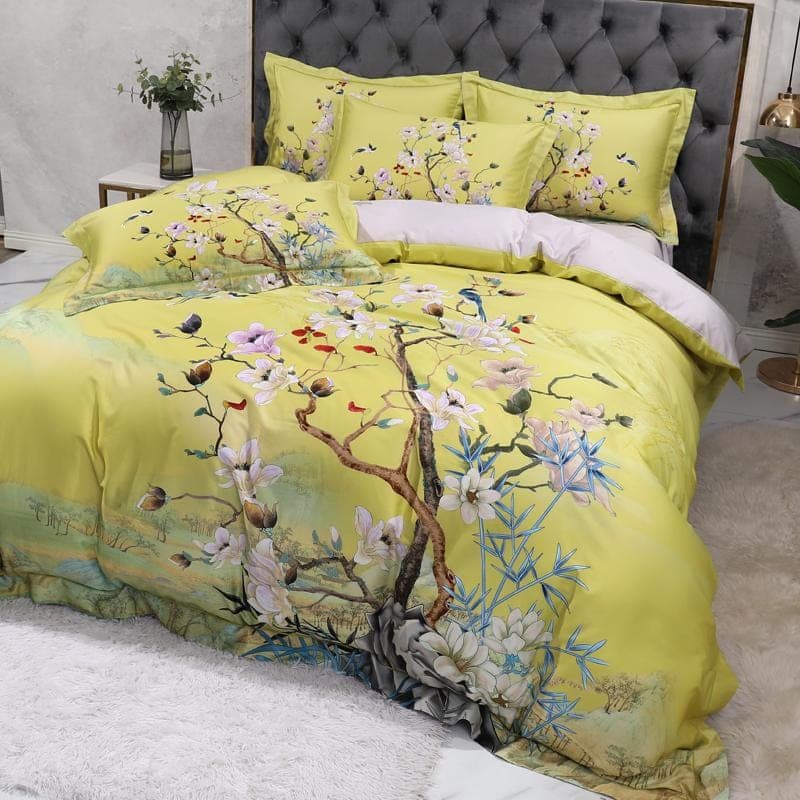 Lime Green Duvet Cover Set for Bedroom Refresh — Mandarin Design, Egyptian Cotton, Queen/King | Lumuwala — view 7