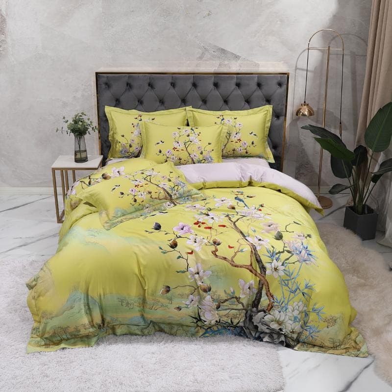 Lime Green Duvet Cover Set for Bedroom Refresh — Mandarin Design, Egyptian Cotton, Queen/King | Lumuwala — view 8