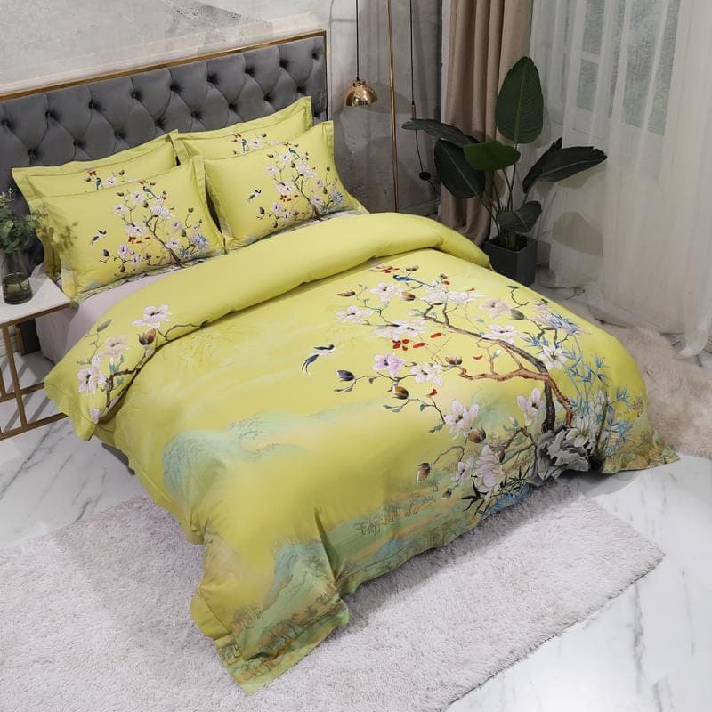Lime Green Duvet Cover Set for Bedroom Refresh — Mandarin Design, Egyptian Cotton, Queen/King | Lumuwala — view 9