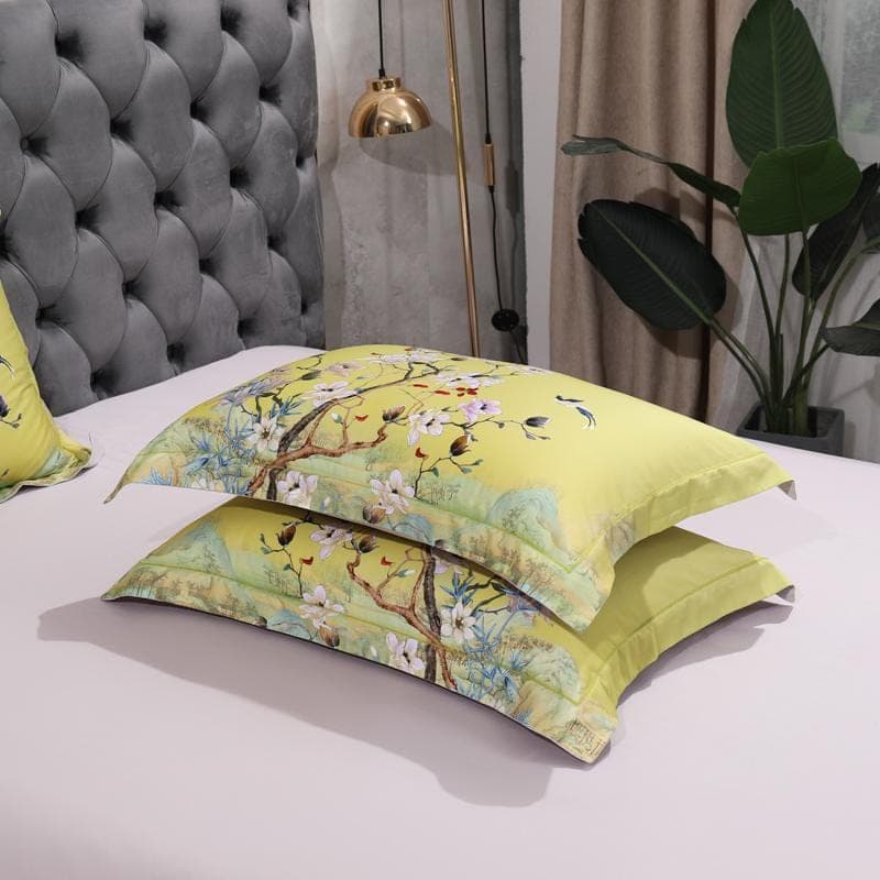 Lime Green Duvet Cover Set for Bedroom Refresh — Mandarin Design, Egyptian Cotton, Queen/King | Lumuwala — view 10