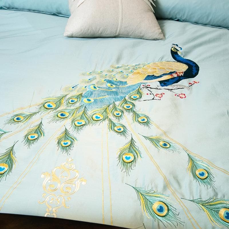 Temperature-Regulating Peacock Rue Duvet Cover — Breathable Lyocell Blend, Queen 90x90in | OEKO-TEX, Machine Washable — view 2