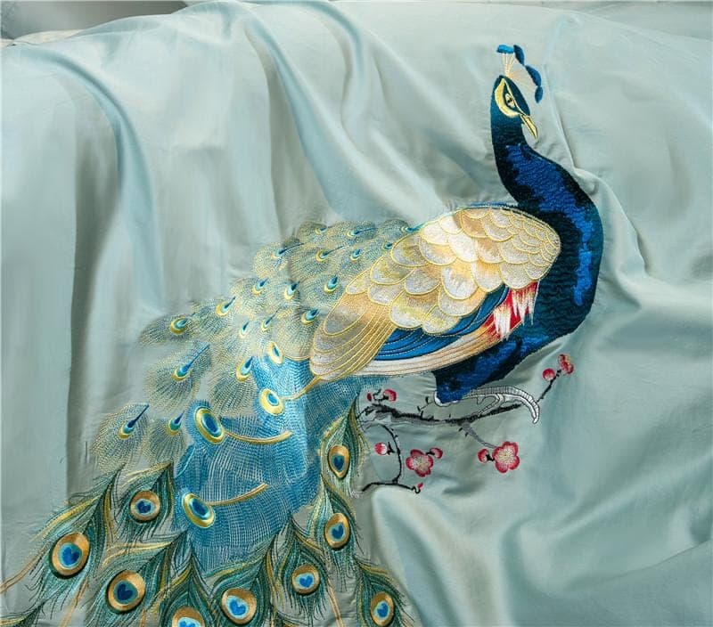 Temperature-Regulating Peacock Rue Duvet Cover — Breathable Lyocell Blend, Queen 90x90in | OEKO-TEX, Machine Washable — view 3