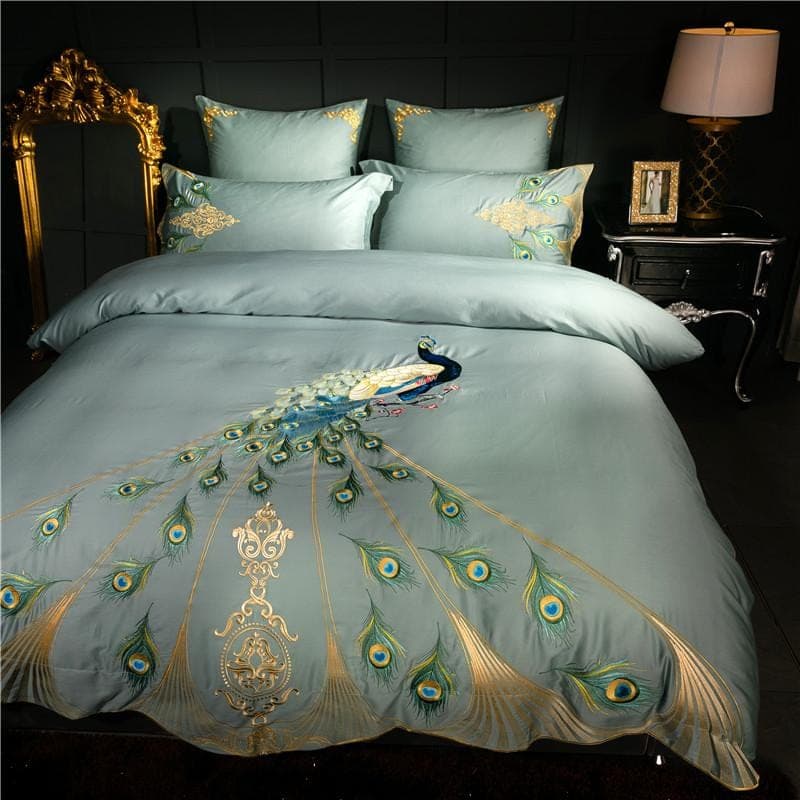 Temperature-Regulating Peacock Rue Duvet Cover — Breathable Lyocell Blend, Queen 90x90in | OEKO-TEX, Machine Washable — view 4