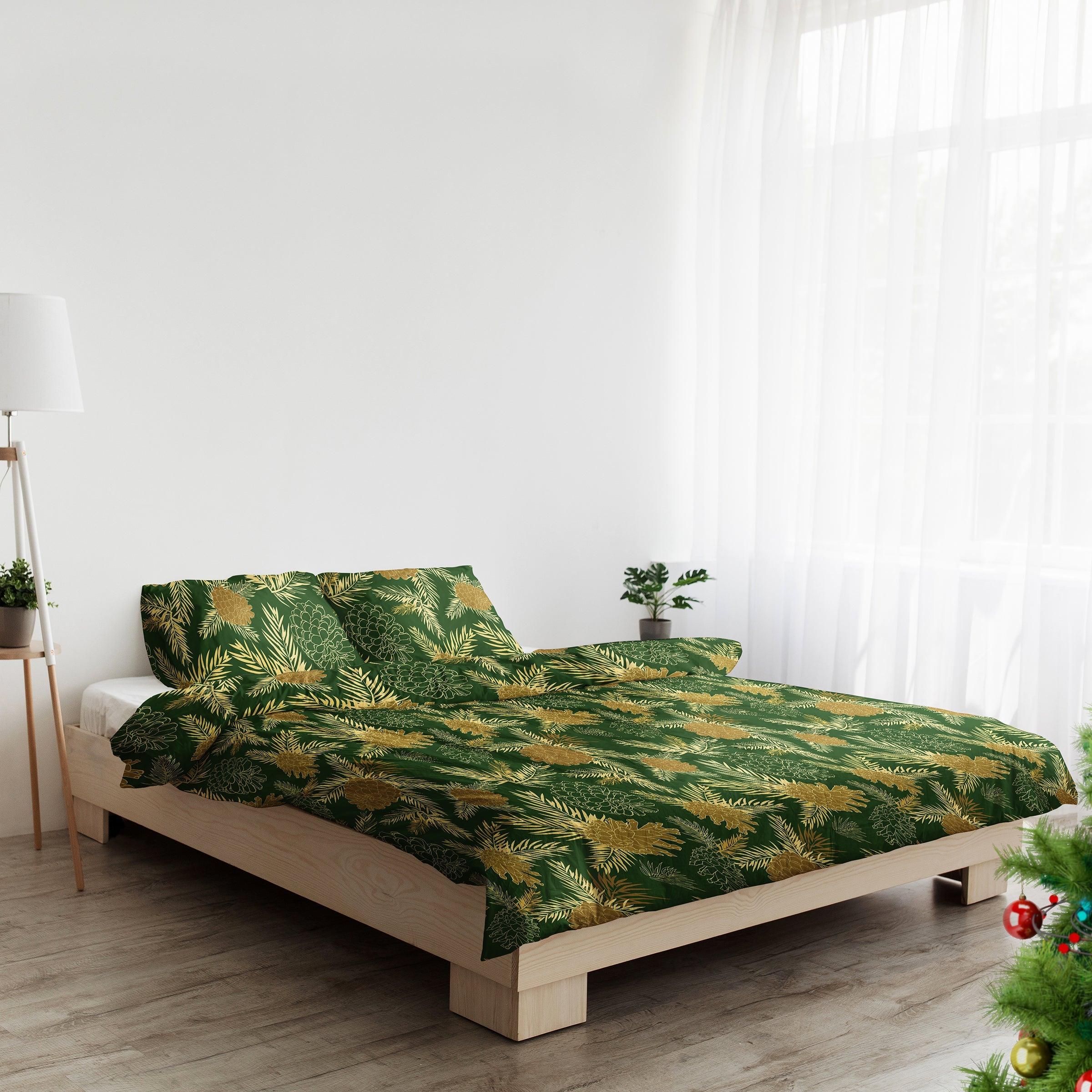 Temperature-Regulating Pine Cone Leaves Duvet Cover — Breathable Lyocell Blend, Queen 90x90in | OEKO-TEX, Machine Washable — view 3