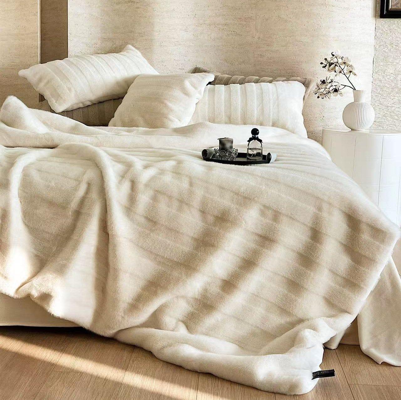 Cozy & Luxurious Plush Striped Fur Blanket — Faux Fur & Polyester, Queen | Machine Washable — view 2