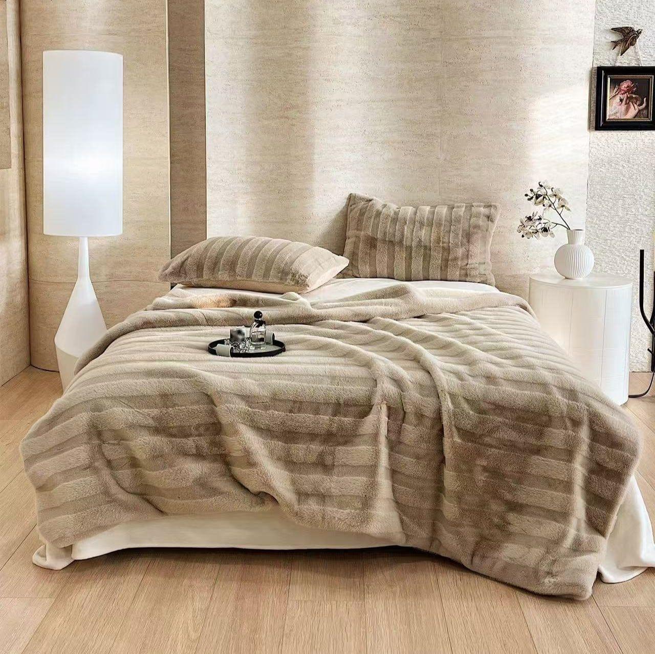 Cozy & Luxurious Plush Striped Fur Blanket — Faux Fur & Polyester, Queen | Machine Washable — view 3