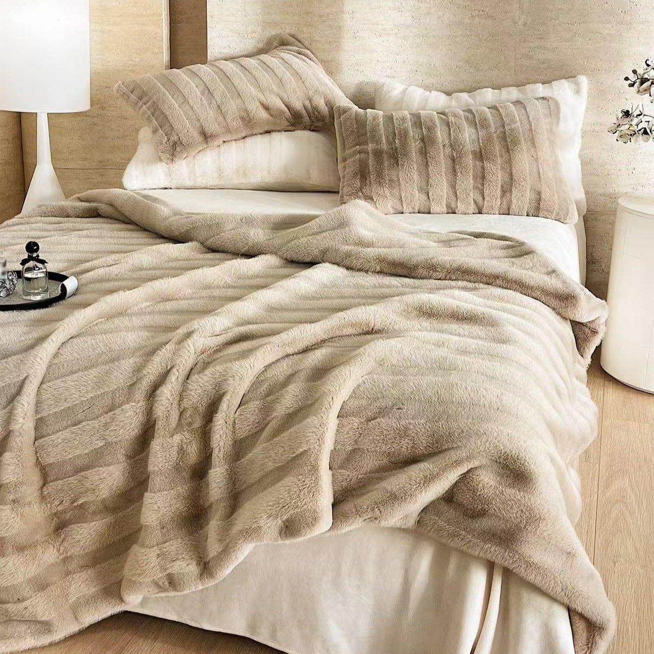 Cozy & Luxurious Plush Striped Fur Blanket — Faux Fur & Polyester, Queen | Machine Washable — view 4