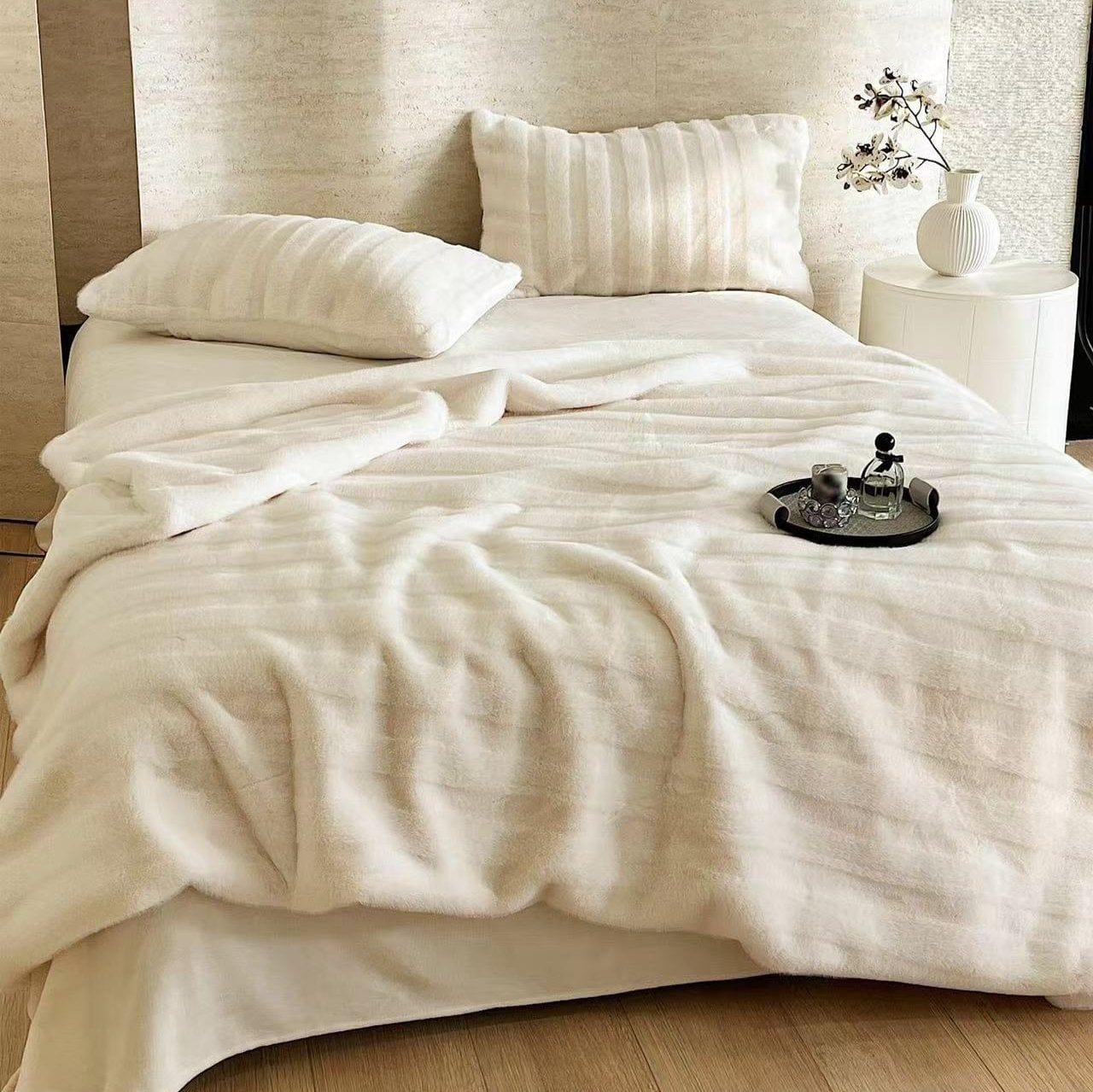 Cozy & Luxurious Plush Striped Fur Blanket — Faux Fur & Polyester, Queen | Machine Washable — view 5