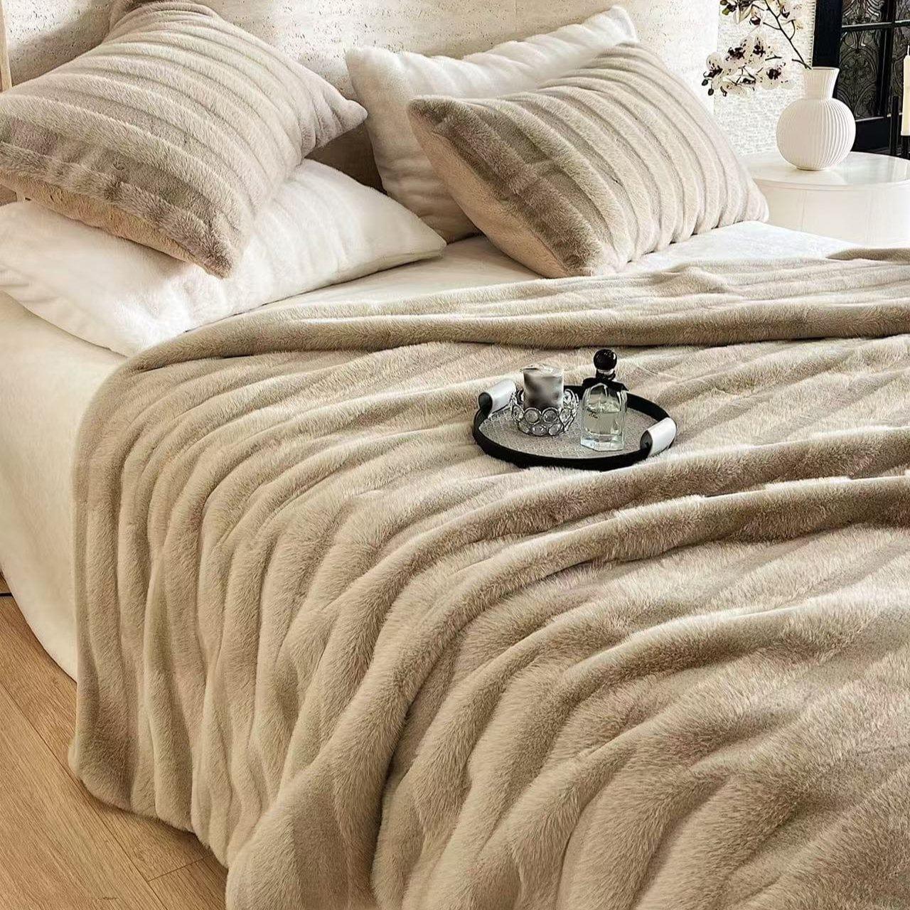 Cozy & Luxurious Plush Striped Fur Blanket — Faux Fur & Polyester, Queen | Machine Washable — view 6