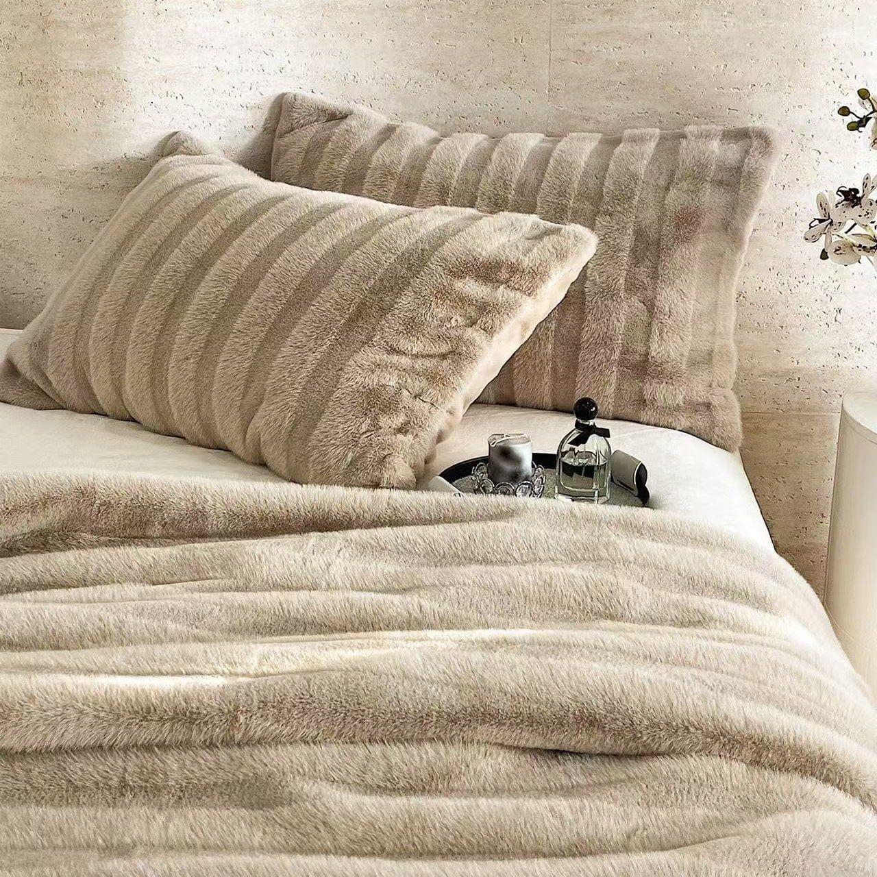 Cozy & Luxurious Plush Striped Fur Blanket — Faux Fur & Polyester, Queen | Machine Washable — view 8