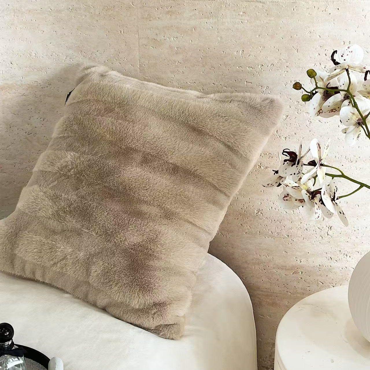 Striped Faux-Fur Throw Pillow — Plush, Ultra-Soft Decorative Accent | Cozy Bedroom — view 2