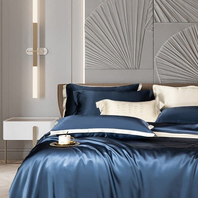 Premium Navy Blue Mulberry Silk Bedding Set — view 2