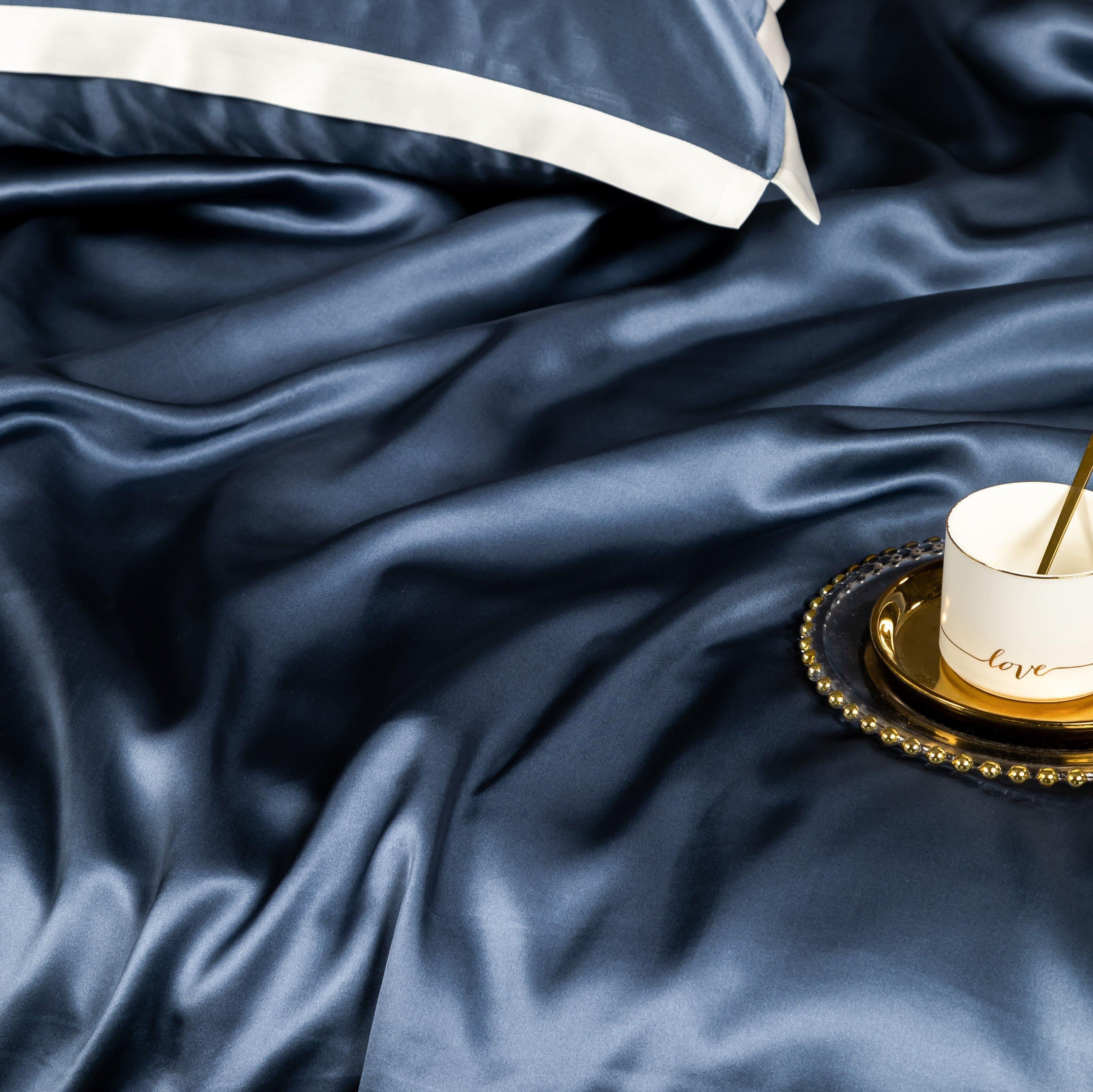 Premium Navy Blue Mulberry Silk Bedding Set — view 4