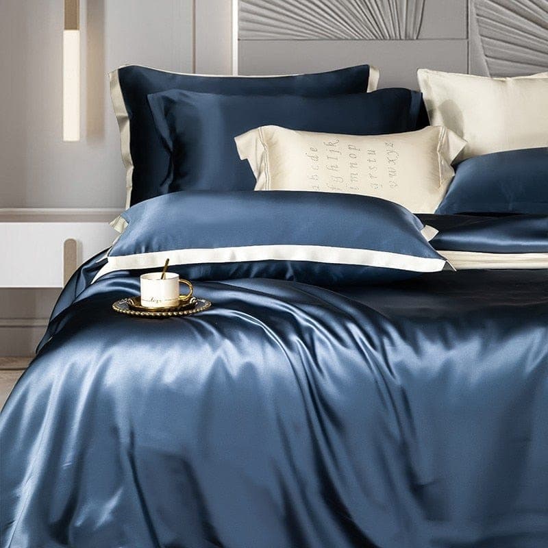 Premium Navy Blue Mulberry Silk Bedding Set — view 5