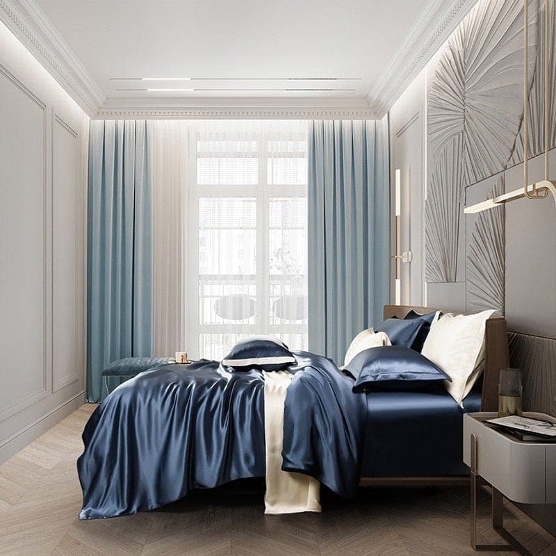 Premium Navy Blue Mulberry Silk Bedding Set — view 7