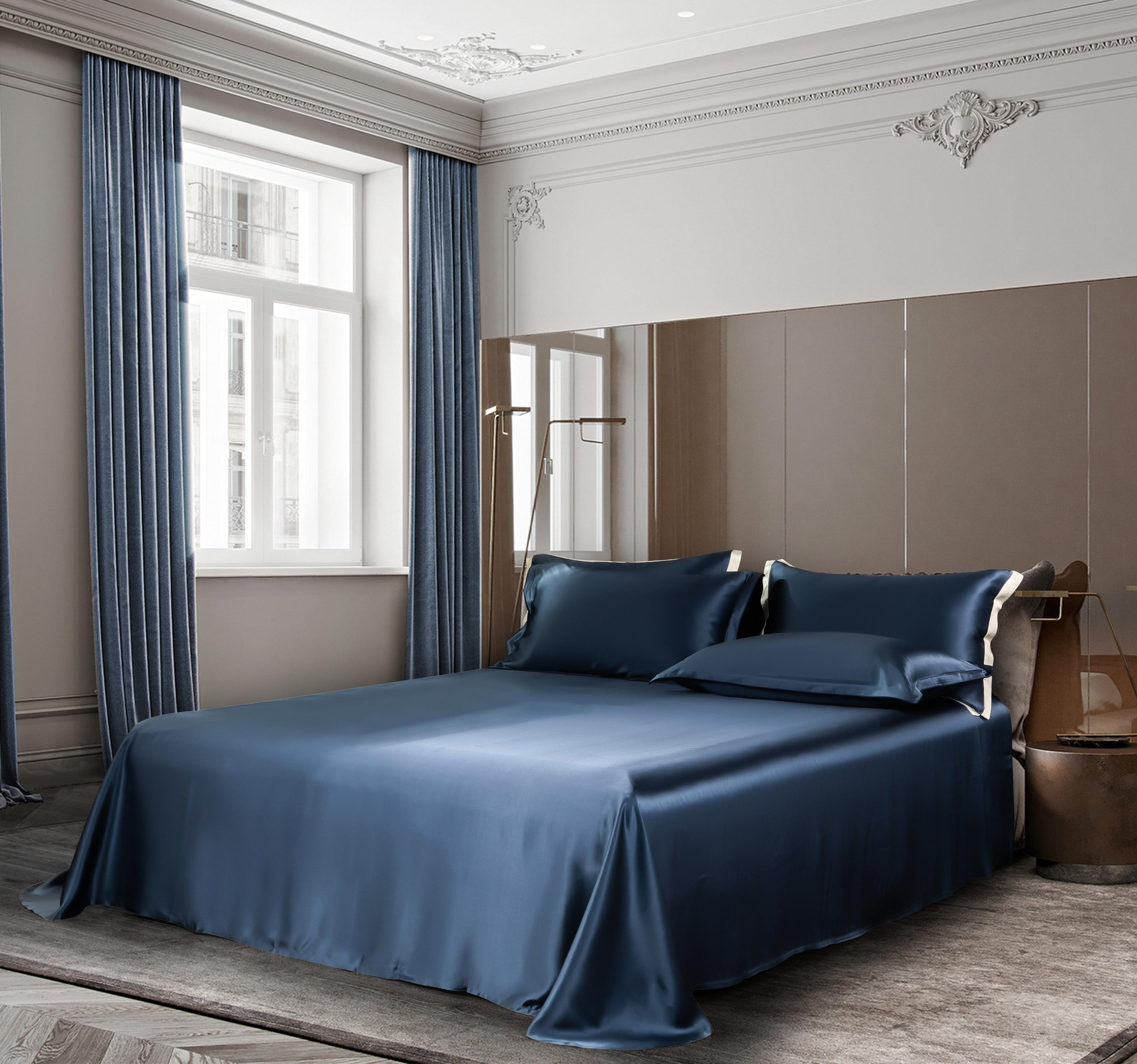 Premium Navy Blue Mulberry Silk Bedding Set — view 8