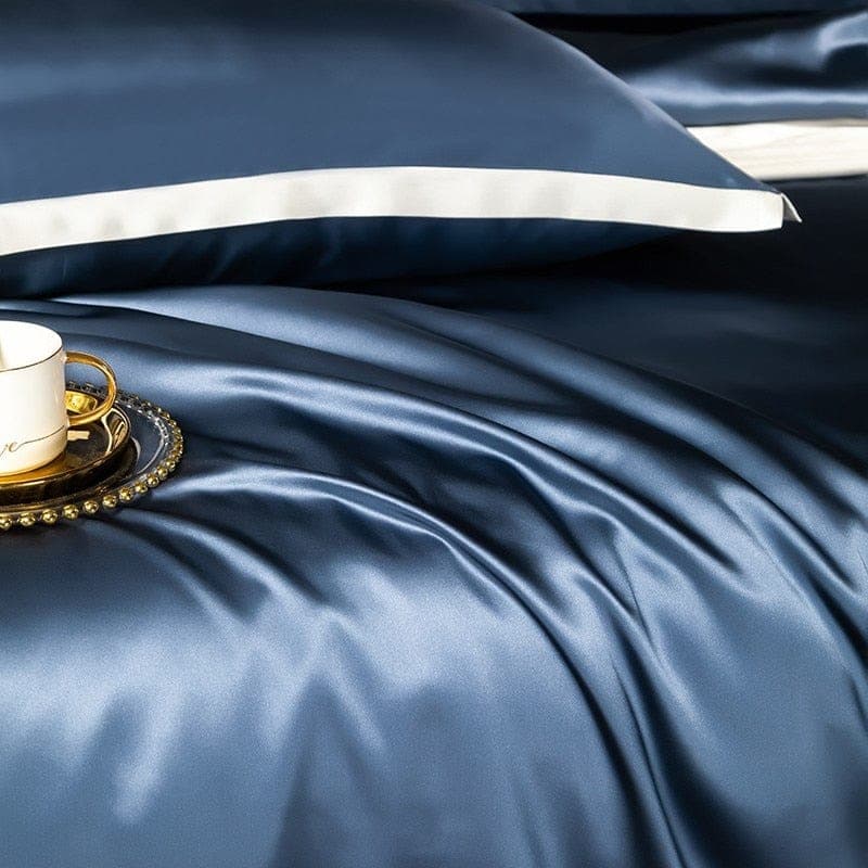 Premium Navy Blue Mulberry Silk Bedding Set — view 9