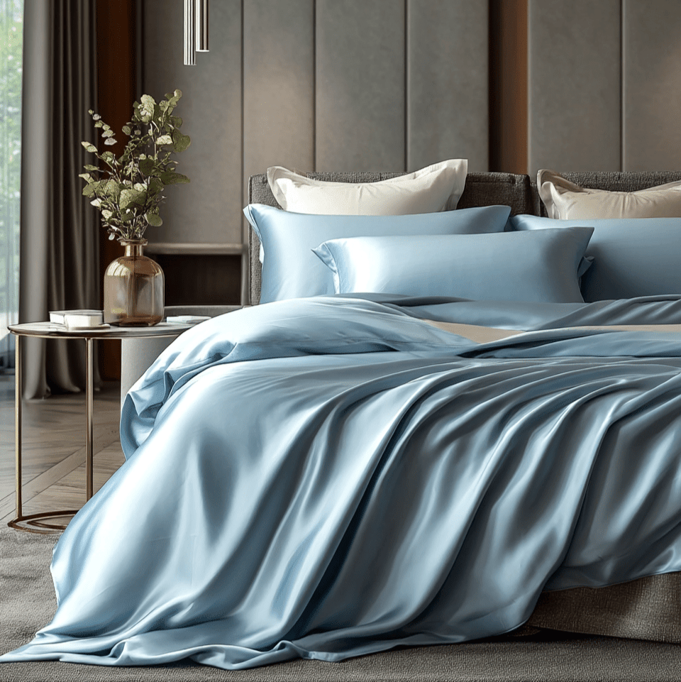 Hair & Skin-Friendly Sky Blue Mulberry Silk Bedding — 22-Momme Mulberry Silk, Queen | OEKO-TEX, Hypoallergenic — view 3
